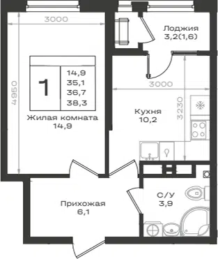 Планировка 1-к.кв