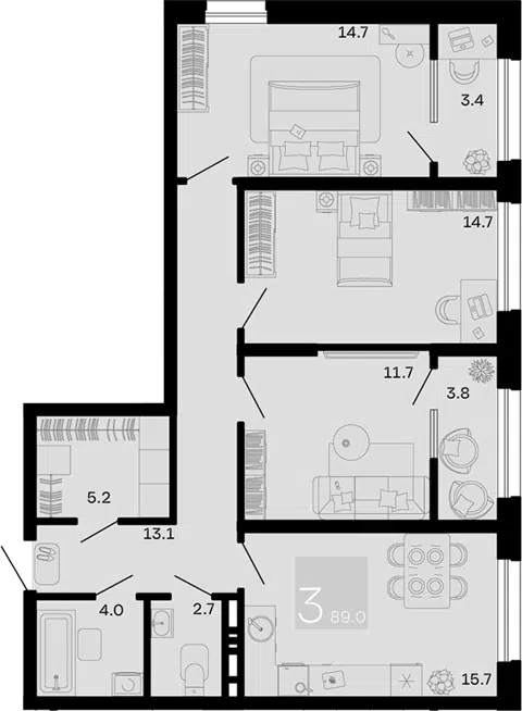 Планировка 3-к.кв