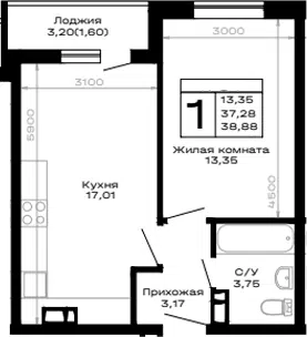 Планировка 1-к.кв