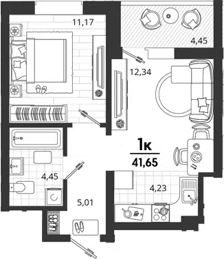 Планировка 1-к.кв