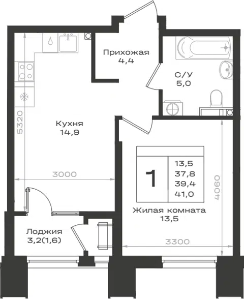 Планировка 1-к.кв