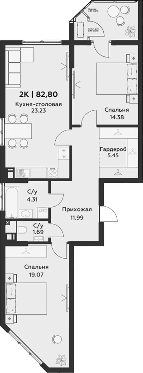 Планировка 3Е-к.кв