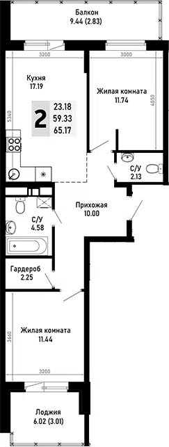 Планировка 2-к.кв