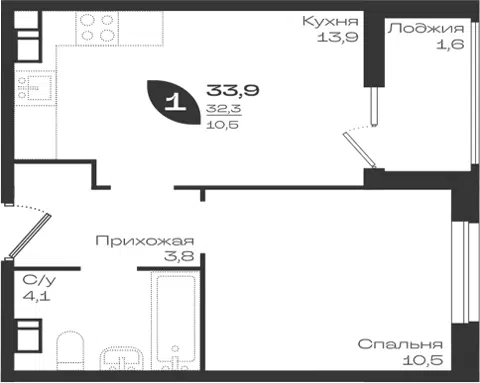 Планировка 1-к.кв