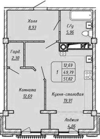 Планировка 1-к.кв