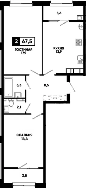 Планировка 2-к.кв