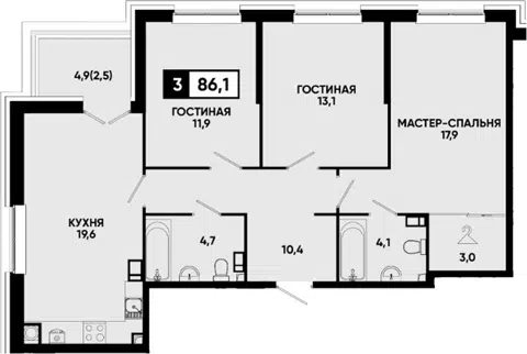 Планировка 3-к.кв