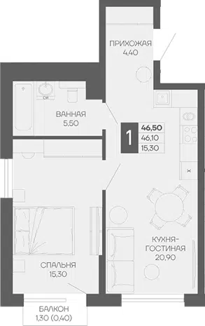 Планировка 1-к.кв