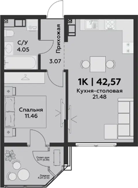 Планировка 2Е-к.кв