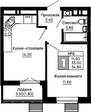 Планировка 1-к.кв