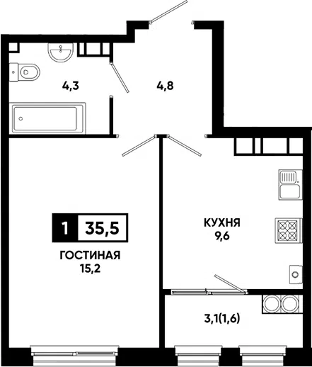 Планировка 1-к.кв
