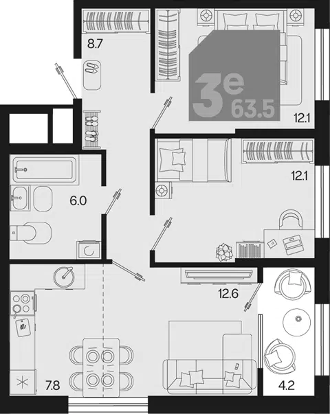 Планировка 3Е-к.кв