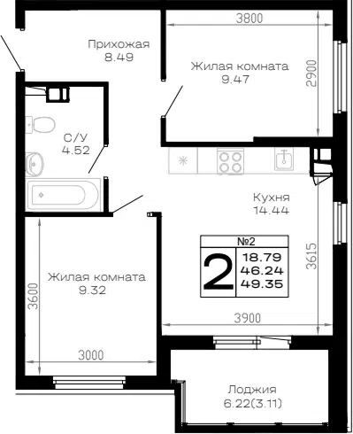 Планировка 2-к.кв