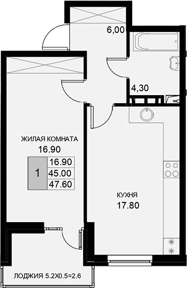 Планировка 1-к.кв