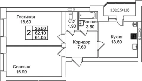 Планировка 2-к.кв