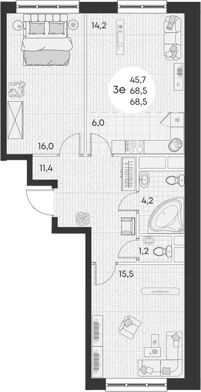 Планировка 3Е-к.кв