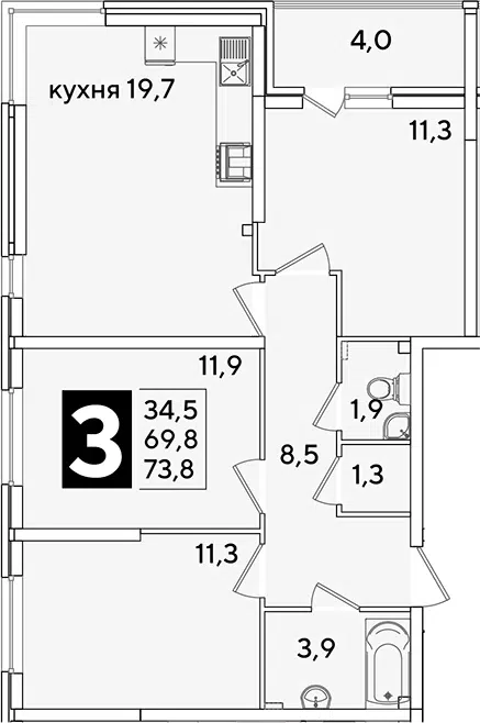 Планировка 4Е-к.кв