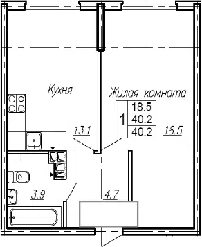 Планировка 1-к.кв