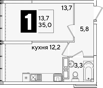 Планировка 1-к.кв