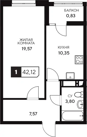 Планировка 1-к.кв