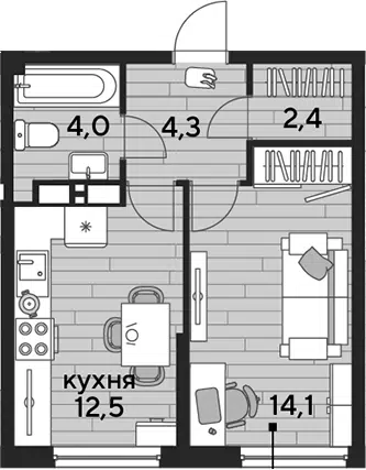 Планировка 1-к.кв