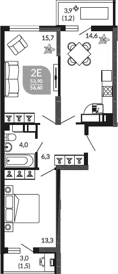 Планировка 3Е-к.кв