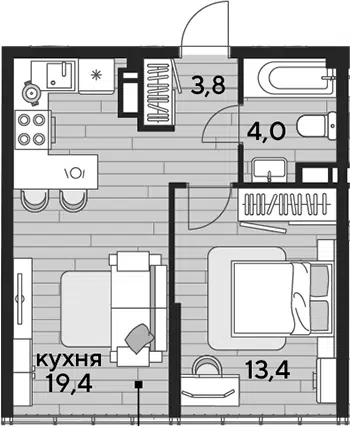 Планировка 1-к.кв