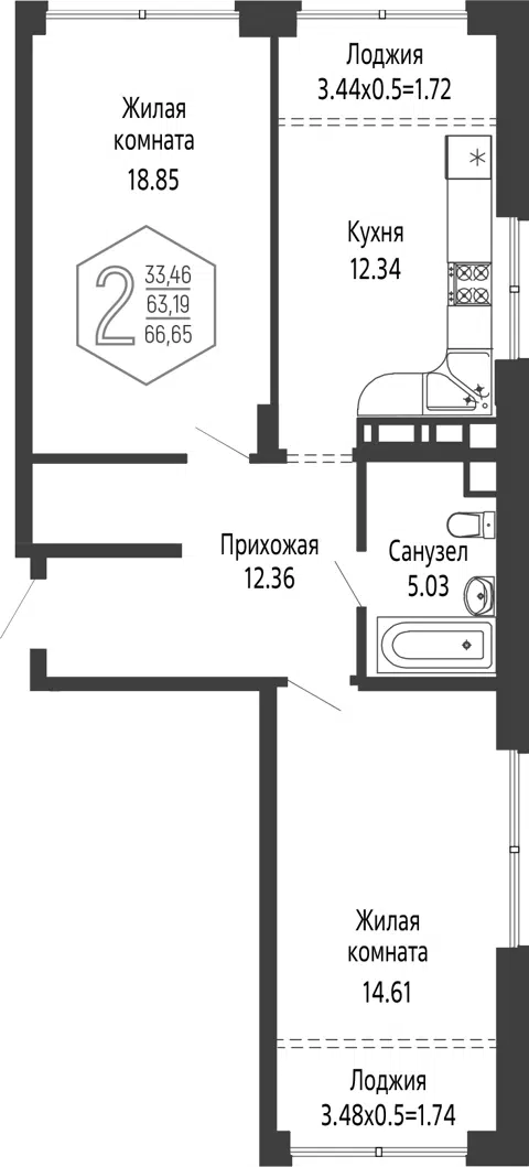Планировка 2-к.кв