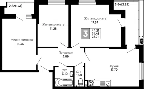 Планировка 3-к.кв