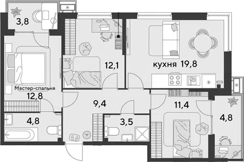 Планировка 4Е-к.кв
