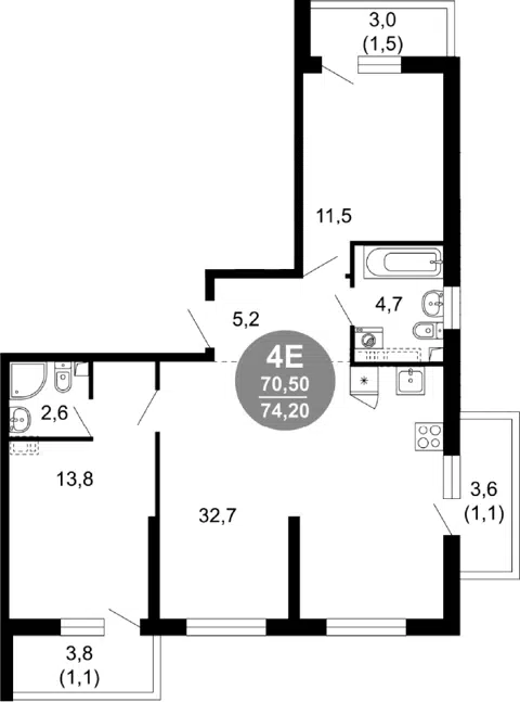 Планировка 3Е-к.кв