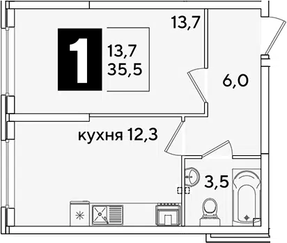 Планировка 1-к.кв