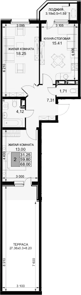 Планировка 2-к.кв