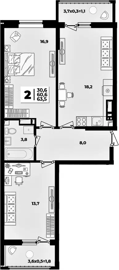 Планировка 3Е-к.кв