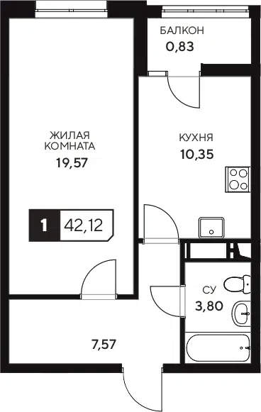 Планировка 1-к.кв