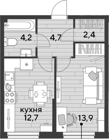Планировка 1-к.кв