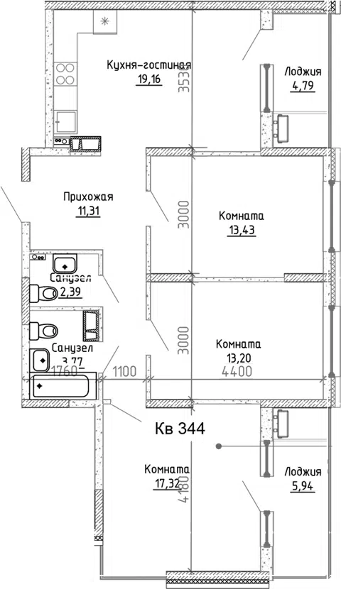 Планировка 4Е-к.кв