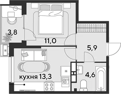 Планировка 1-к.кв