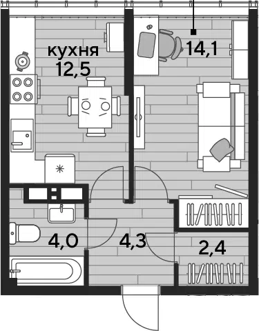 Планировка 1-к.кв