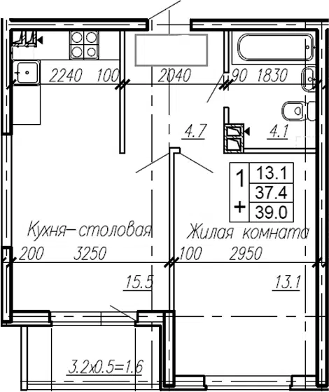 Планировка 1-к.кв