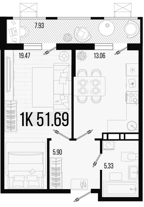 Планировка 1-к.кв