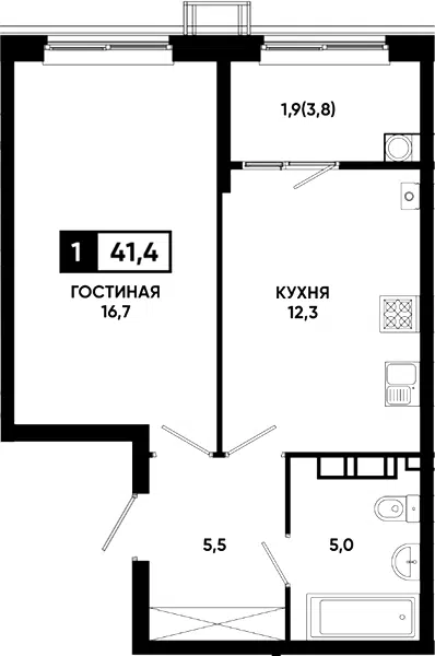 Планировка 1-к.кв