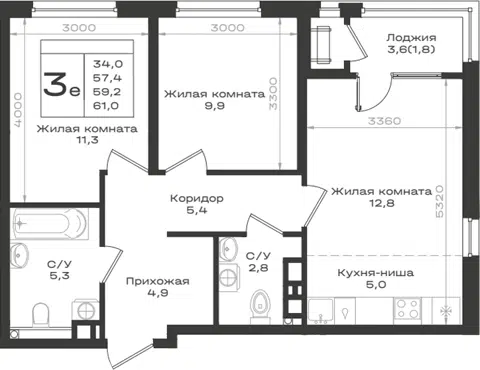 Планировка 3Е-к.кв