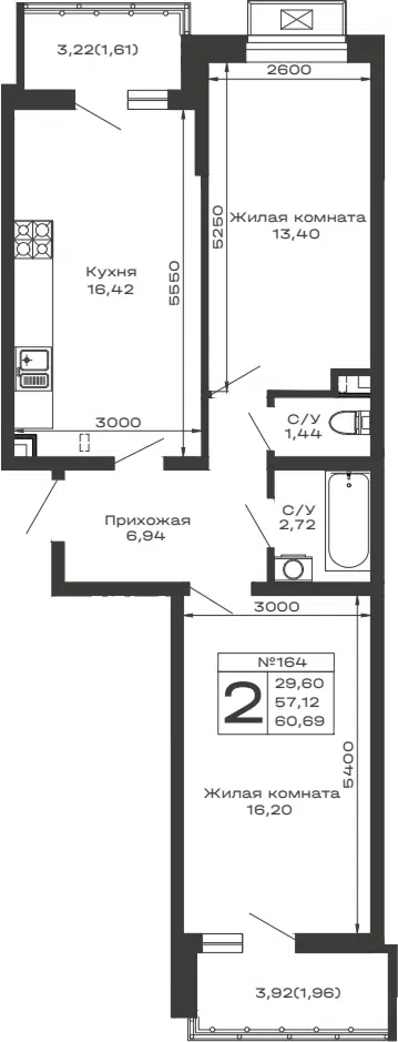 Планировка 2-к.кв