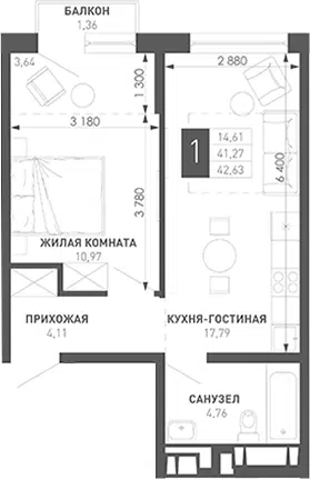 Планировка 1-к.кв