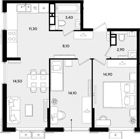 Планировка 3Е-к.кв