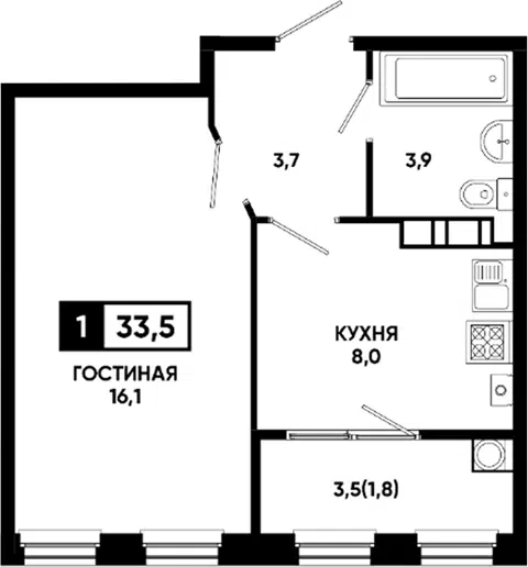 Планировка 1-к.кв