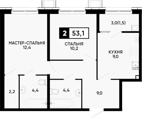 Планировка 2-к.кв