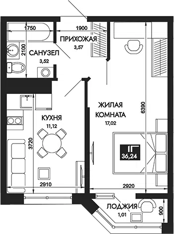 Планировка 1-к.кв
