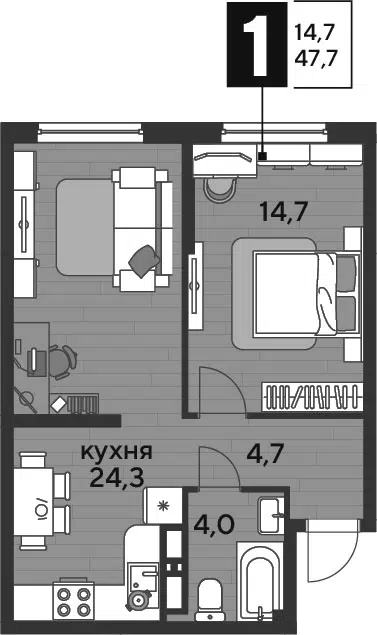 Планировка 1-к.кв